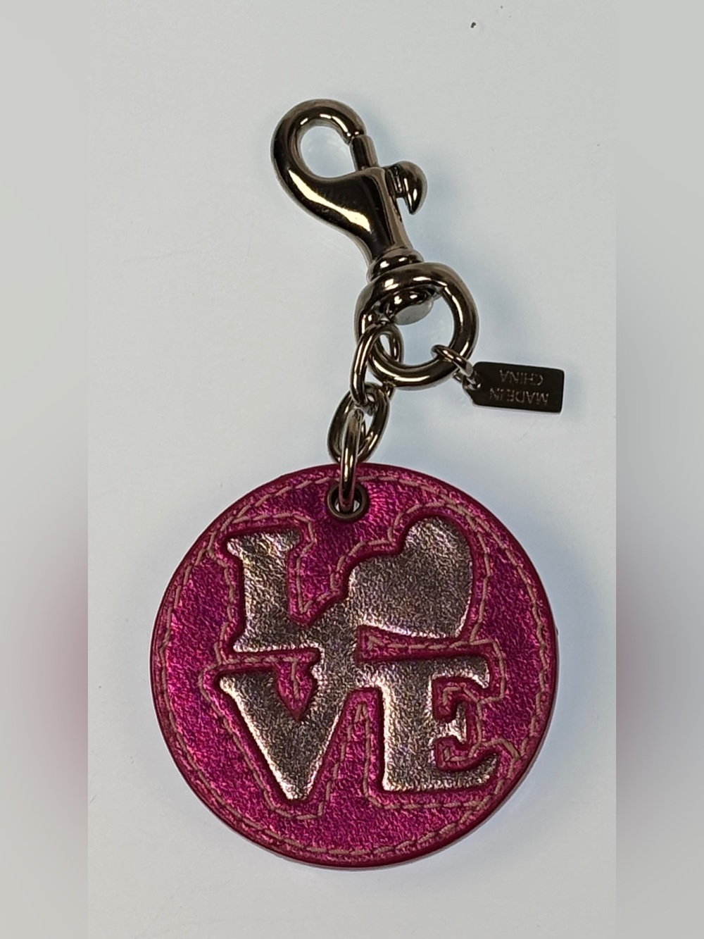 Coach Metallic Pink LOVE Disc Key Charm - Picture 2 of 3